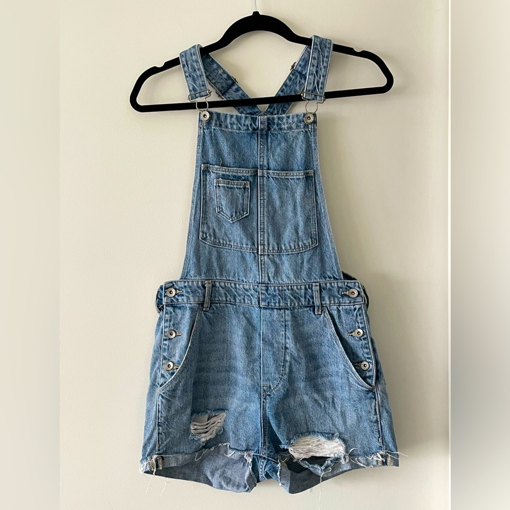 Distressed Short Overalls